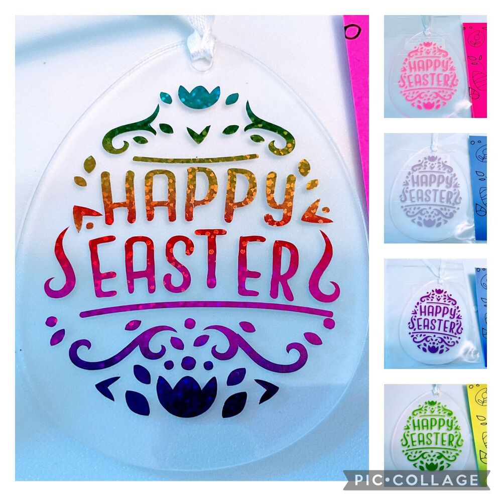 Rainbow Acrylic Happy Easter Egg Ornament - Basket Tag & Spring Tree Decor
